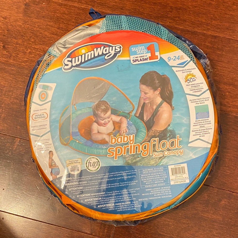 SwimWays Baby Spring Float with Sun Canopy - Blue and Orange